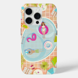 Bikini girls and guys playing swimming pool game iPhone 15 pro case