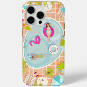 Bikini girls and guys playing swimming pool game iPhone 15 pro max case