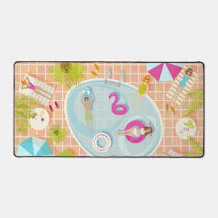 Bikini girls and guys playing swimming pool game desk mat