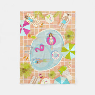 Bikini girls and guys playing swimming pool game fleece blanket