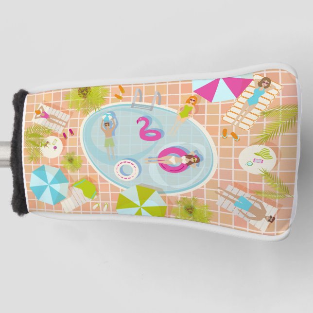 Bikini girls and guys playing swimming pool game golf head cover (Front)