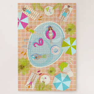 Bikini girls and guys playing swimming pool game jigsaw puzzle