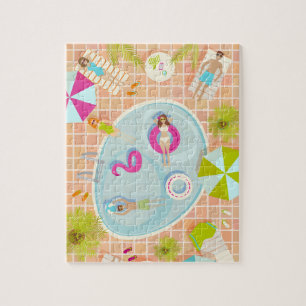 Bikini girls and guys playing swimming pool game jigsaw puzzle