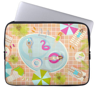 Bikini girls and guys playing swimming pool game laptop sleeve