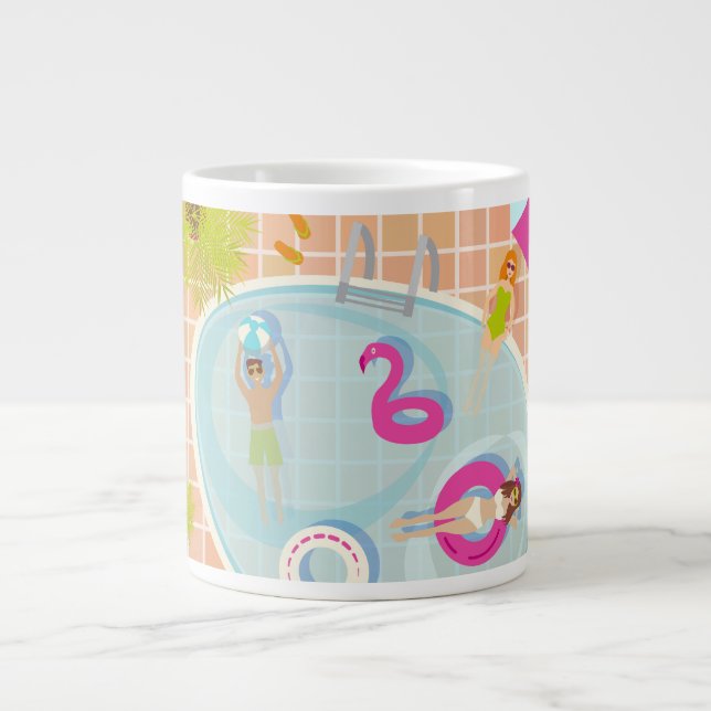 Bikini girls and guys playing swimming pool game large coffee mug (Front)