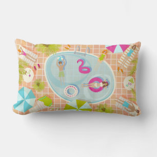 Bikini girls and guys playing swimming pool game lumbar cushion
