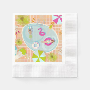 Bikini girls and guys playing swimming pool game napkin