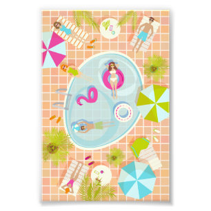 Bikini girls and guys playing swimming pool game photo print