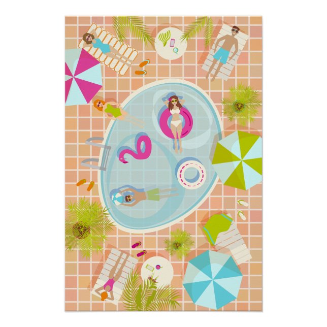 Bikini girls and guys playing swimming pool game poster (Front)