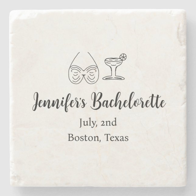 Bikini glass cocktail bachelorette party add name  stone coaster (Front)