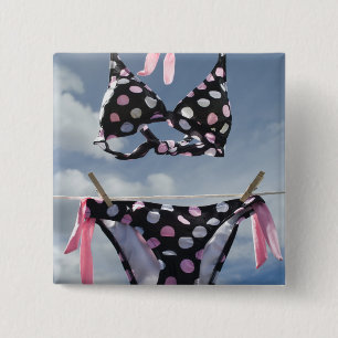Bikini Hanging On A Clothesline 15 Cm Square Badge