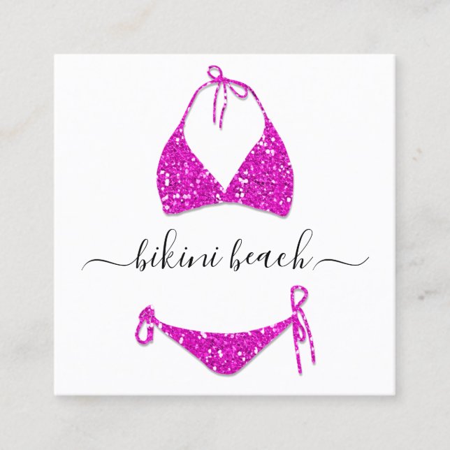 Bikini Lingerie Beach Costume Underwear Shop Pink Square Business Card (Front)