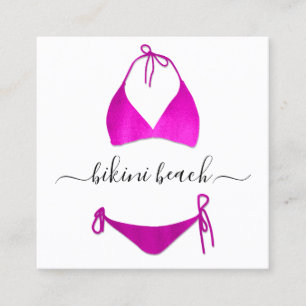 Bikini Lingerie Beach Costume Underwear Shop Pink Square Business Card