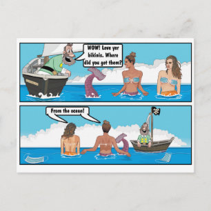BIKINI MERMAIDS JOKE POSTCARD
