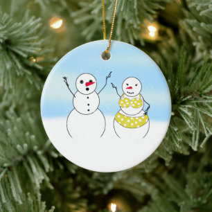 Bikini Time Snowmen Ceramic Tree Decoration