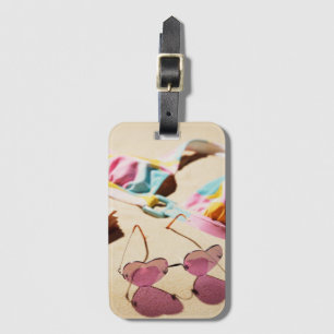 Bikini Top And Heart Shape Sunglasses On Beach Luggage Tag