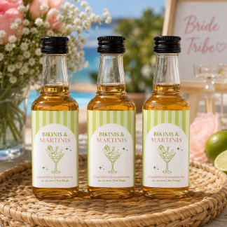 Bikinis and Martinis Bachelorette Bach Favour Liquor Bottle Label