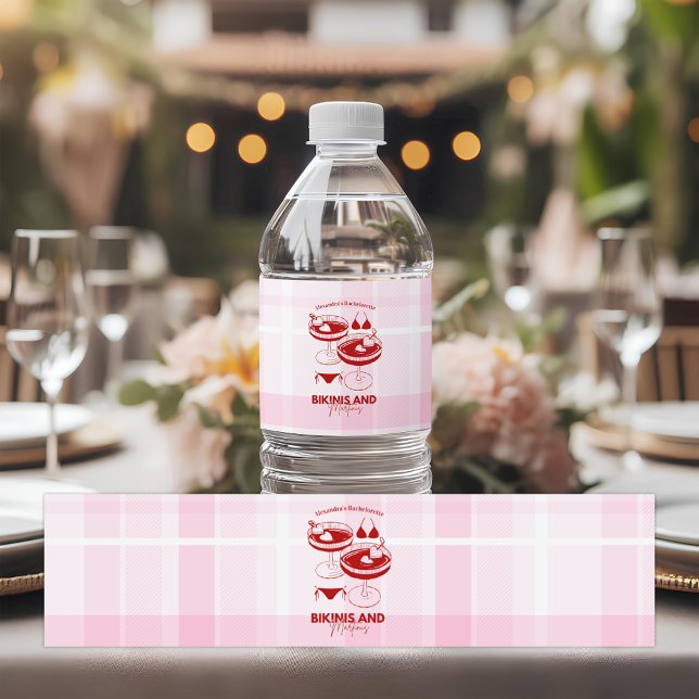 Bikinis And Martinis Bachelorette Water Bottle Label (Creator Uploaded)