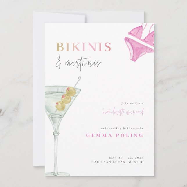 Bikinis and Martinis Bachelorette Weekend Invite (Front)