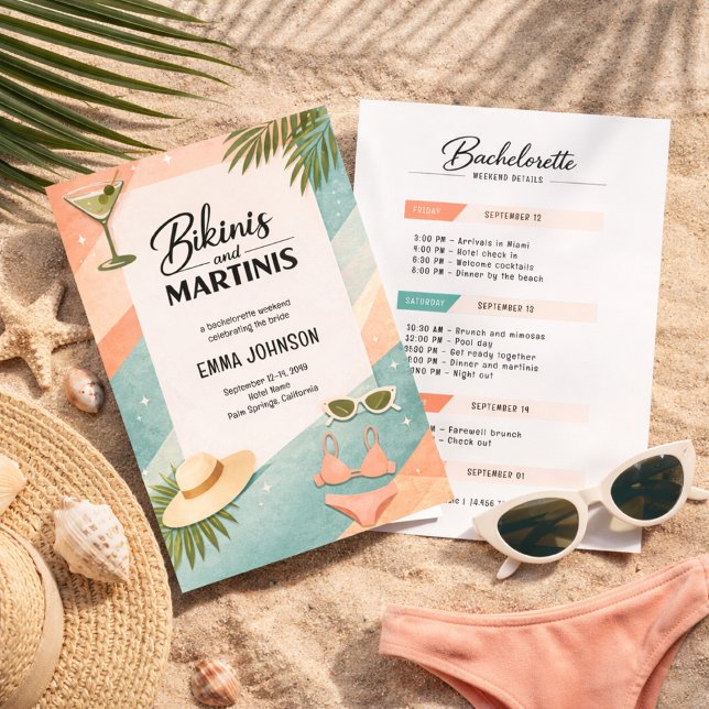 Bikinis and Martinis Beach Bachelorette Weekend Invitation (Creator Uploaded)