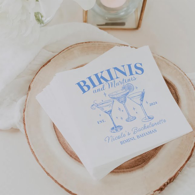 Bikinis And Martinis Blue Bachelorette Party  Napkin (Creator Uploaded)