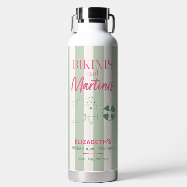 Bikinis and Martinis Bridal Shower Weekend Gift Water Bottle (Front)
