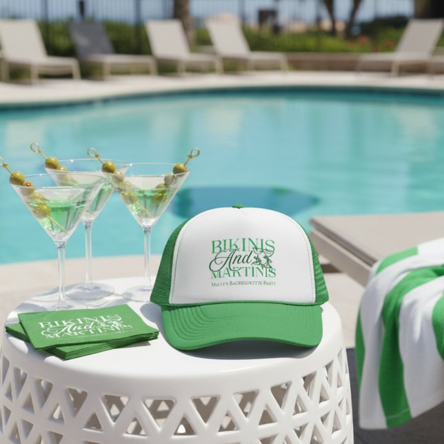 Bikinis and Martinis – Custom Bachelorette Party Trucker Hat (Bring the beachy vibes with this playful “Bikinis and Martinis” design!)