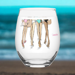 Bikinis and Martinis Girls Weekend Favour Stemless Wine Glass