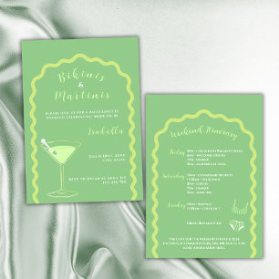 Bikinis And Martinis Green Bachelorette Weekend  Invitation