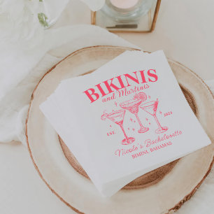 Bikinis And Martinis Red Bachelorette Party  Napkin