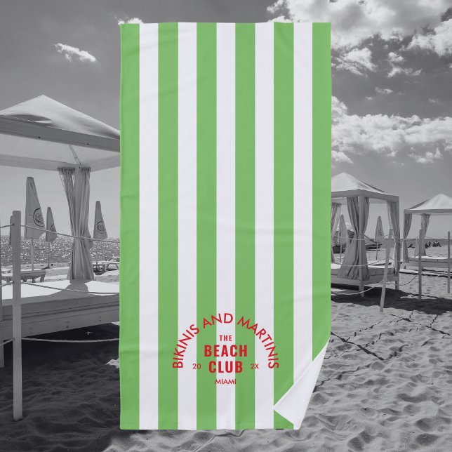 Bikinis And Martinis The Beach Club Green Stripe Beach Towel (Creator Uploaded)