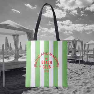 Bikinis And Martinis The Beach Club Green Stripe Tote Bag