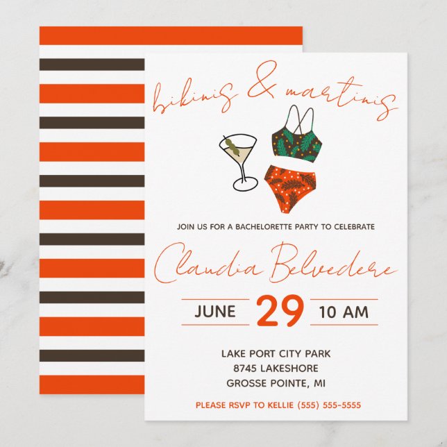 Bikinis and Martinis Themed Bachelorette Party Invitation (Front/Back)