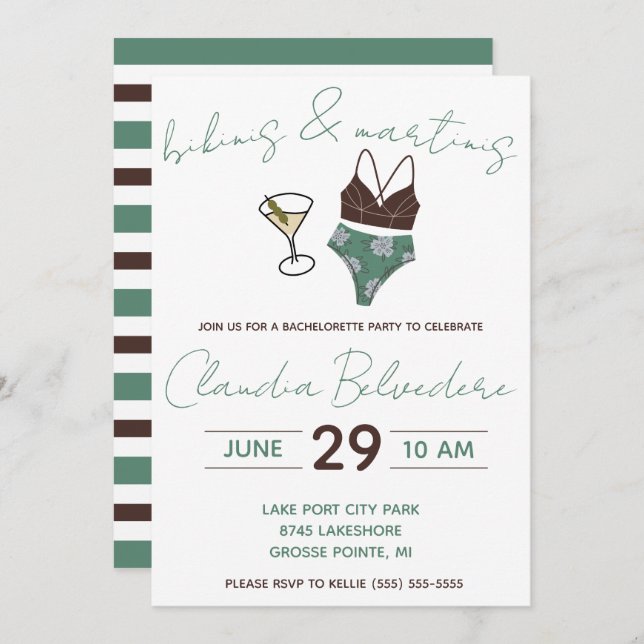 Bikinis and Martinis Themed Bachelorette Party Invitation (Front/Back)
