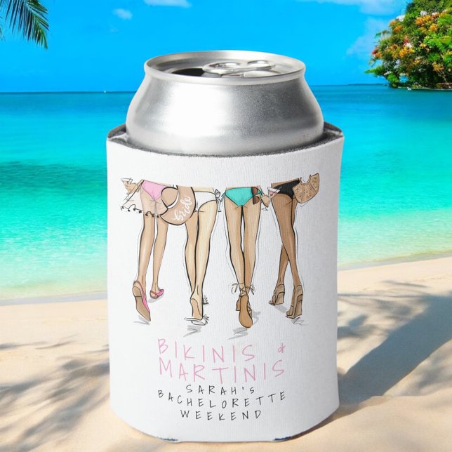 Bikinis & Martinis Bachelorette Party Beach Bach  Can Cooler (Creator Uploaded)