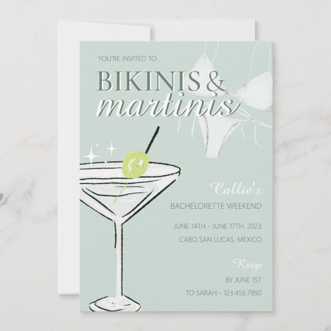 Bikinis & Martinis Bachelorette Party Invitation (Front)