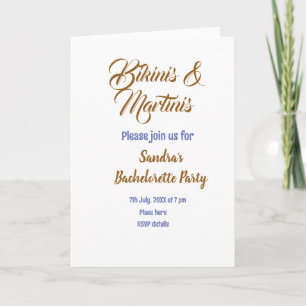bikinis & martinis bachelorette party name brown invitation