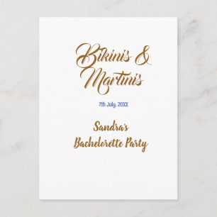 bikinis & martinis bachelorette party name brown postcard