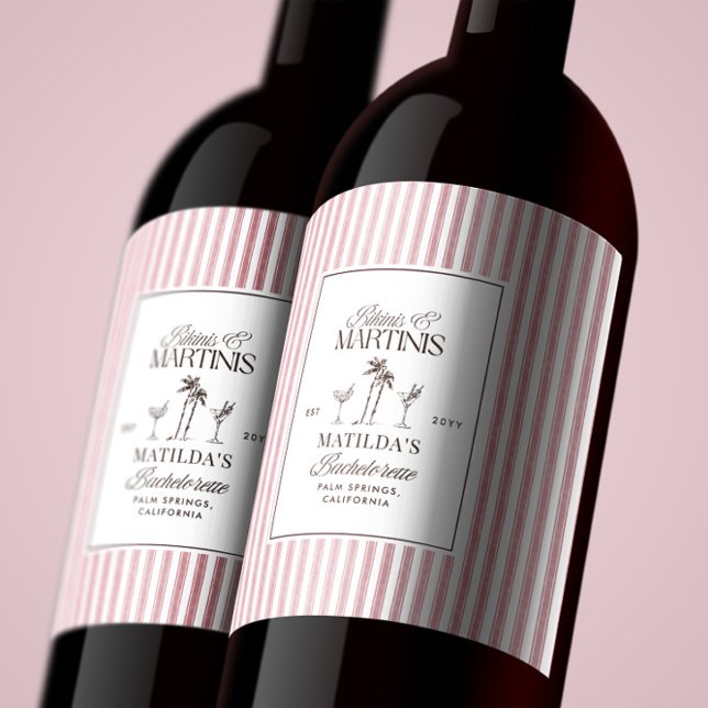 Bikinis & Martinis Bachelorette Wine Bottle Label  (Creator Uploaded)