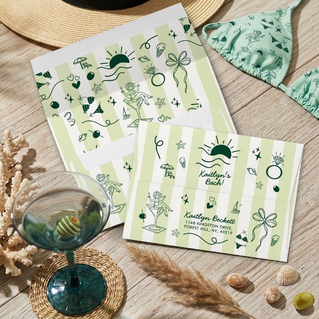 Bikinis & Martinis Beach Bachelorette Party Custom Envelope (Creator Uploaded)