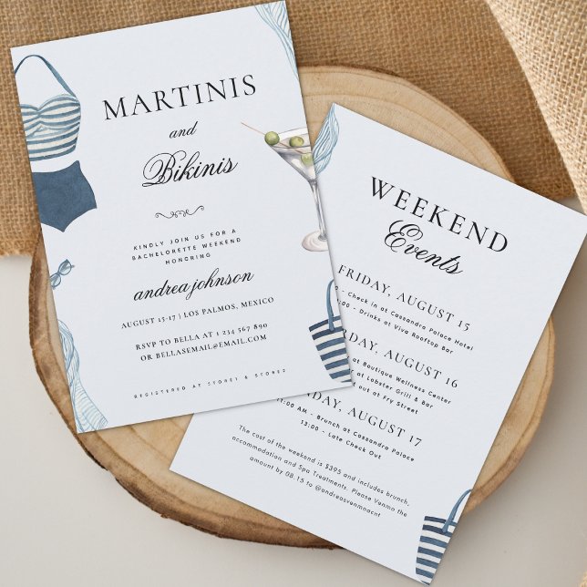 Bikinis & Martinis Blue Hen Bachelorette Weekend Invitation (Creator Uploaded)