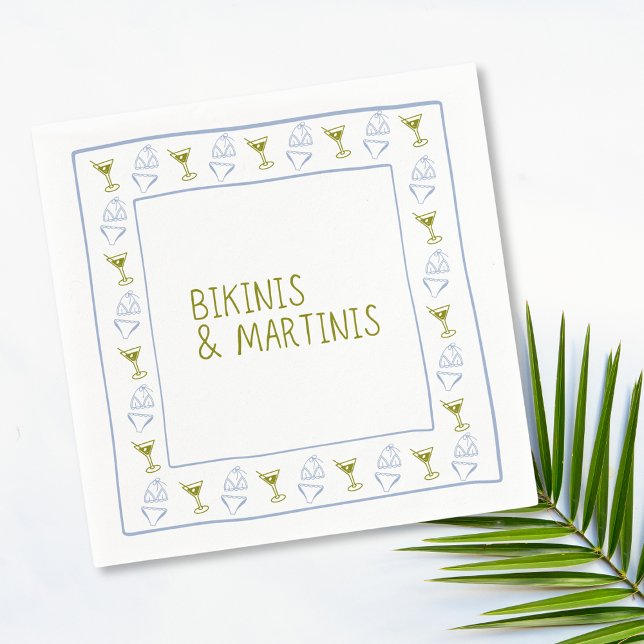 Bikinis & Martinis Blue Olive Bachelorette Party Napkin (Creator Uploaded)