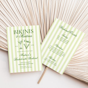 Bikinis & Martinis Green Striped Bachelorette Invitation