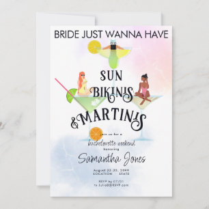 Bikinis & Martinis Tropical Beach Hen Bachelorette Invitation