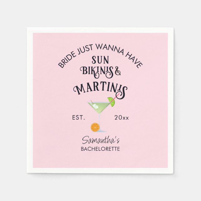 Bikinis & Martinis Tropical Beach Hen Bachelorette Napkin (Front)