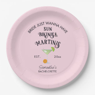 Bikinis & Martinis Tropical Pool Hen Bachelorette Paper Plate
