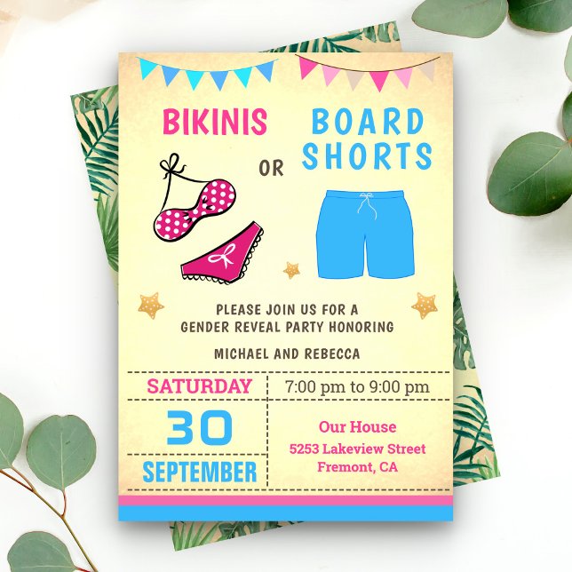 Bikinis or Board Shorts Gender Reveal Party Invitation (Creator Uploaded)