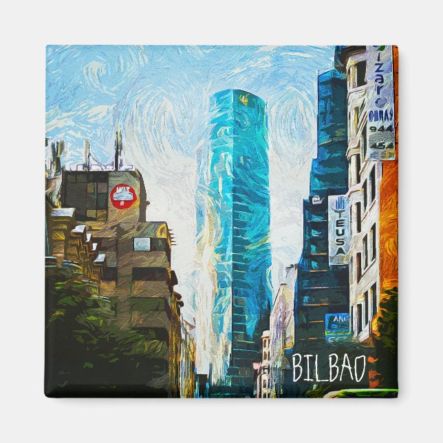 Bilbao Spain Oil Paint Illustration City Magnet (Front)