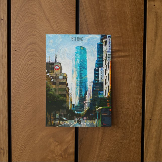 Bilbao Spain Oil Paint Illustration City Postcard (bilbao spain city postcard)