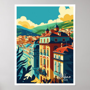 Bilbao Spain Travel Vintage Illustration Poster